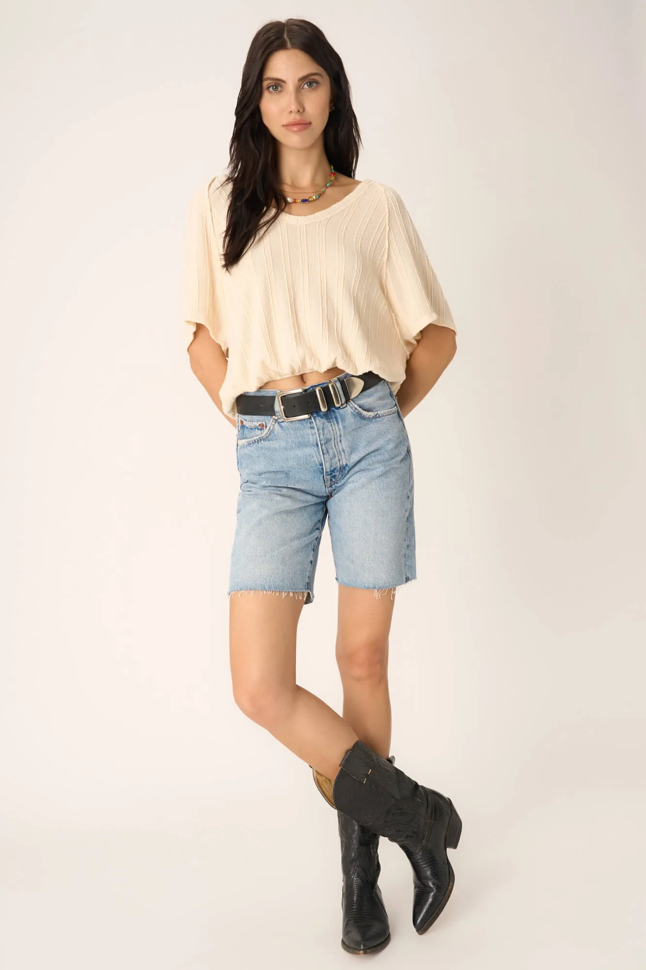 Paola Sweater V Neck Bubble Tee - Chalk