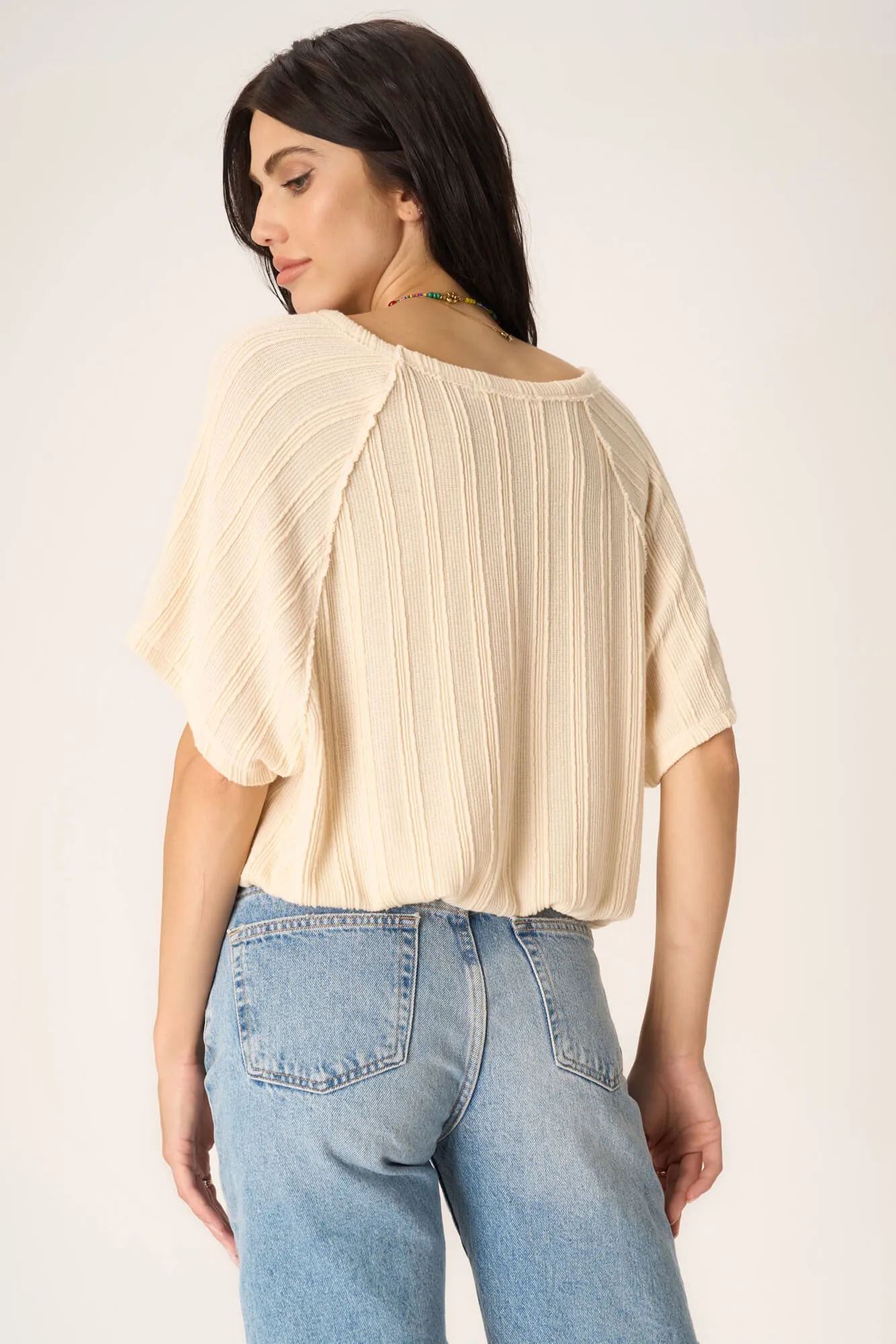 Paola Sweater V Neck Bubble Tee - Chalk