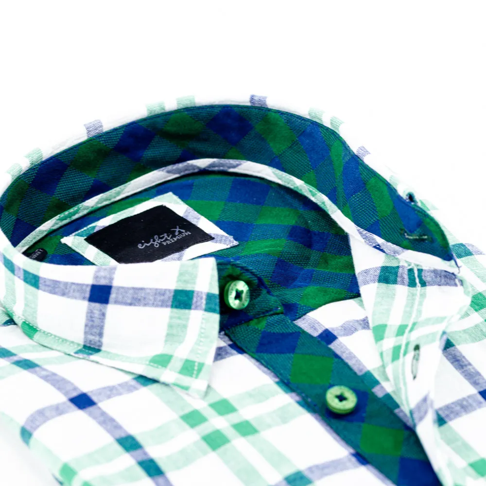 Plaid Linen Shirt - Green on White