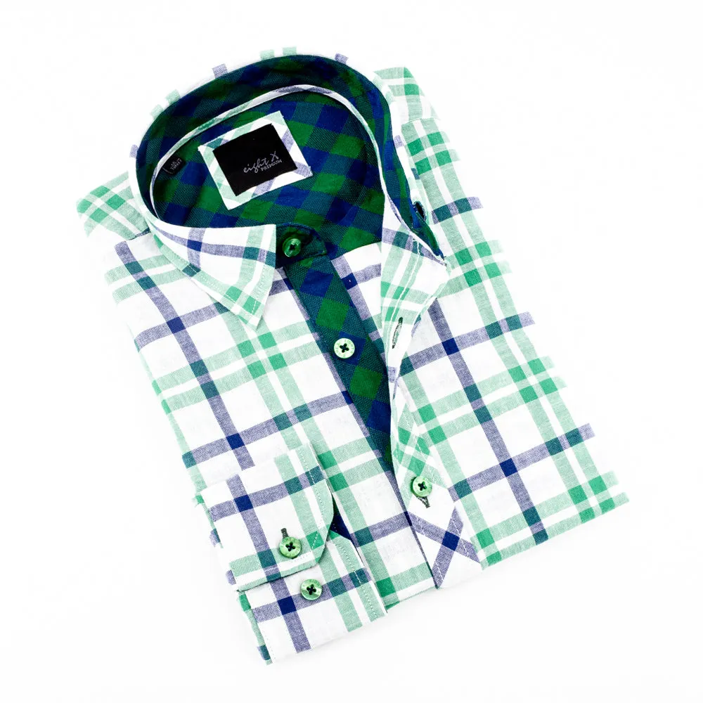 Plaid Linen Shirt - Green on White