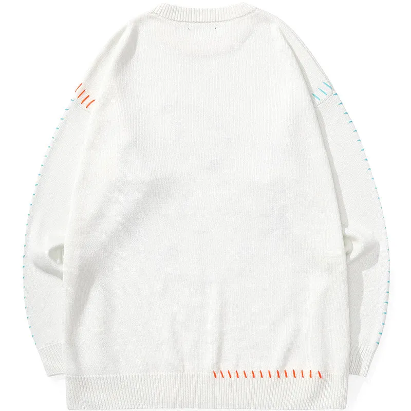 Plain Cartoon Jacquard Craw Neck Sweater