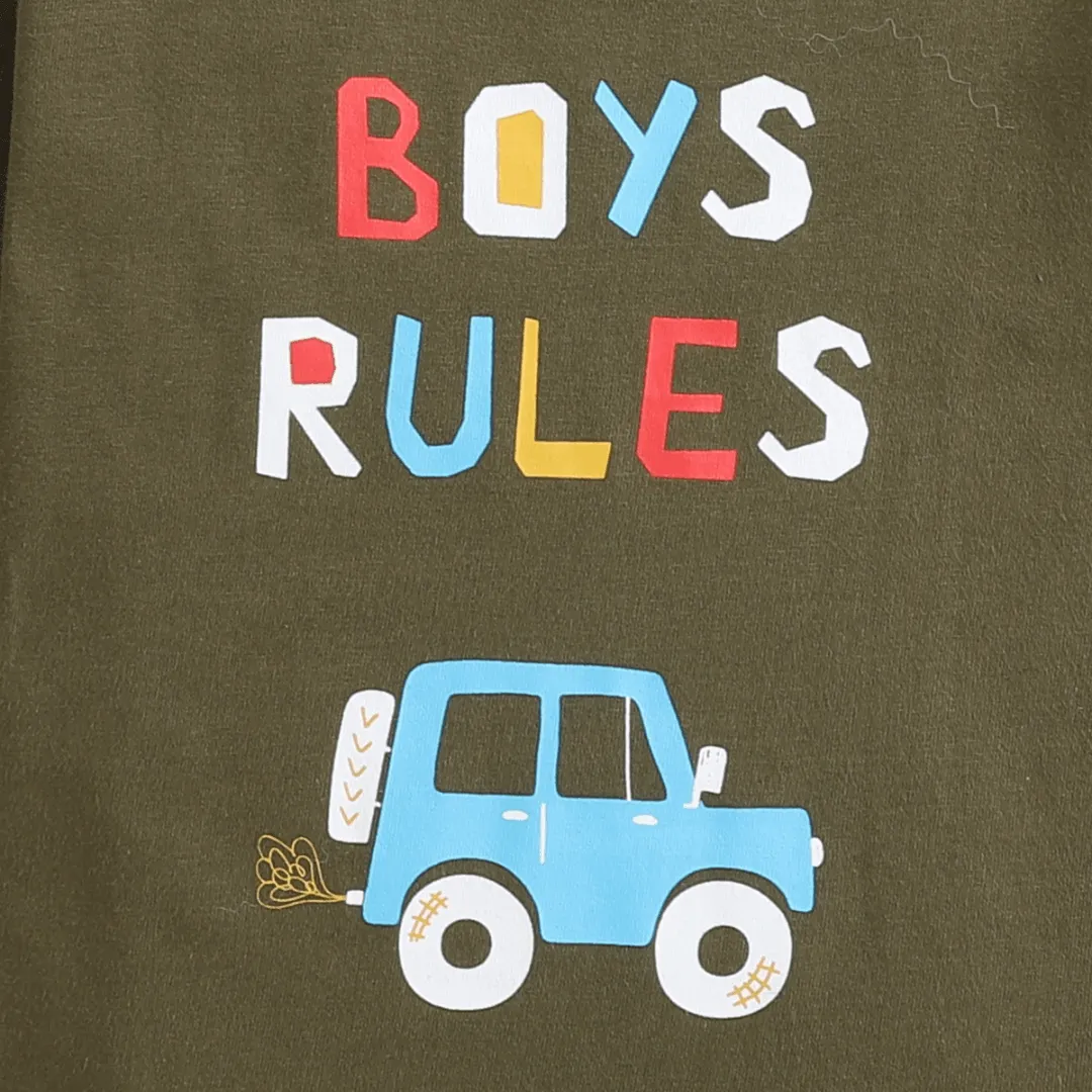 Polka Tots Half Sleeves Boys Rules Print Tshirt- Green