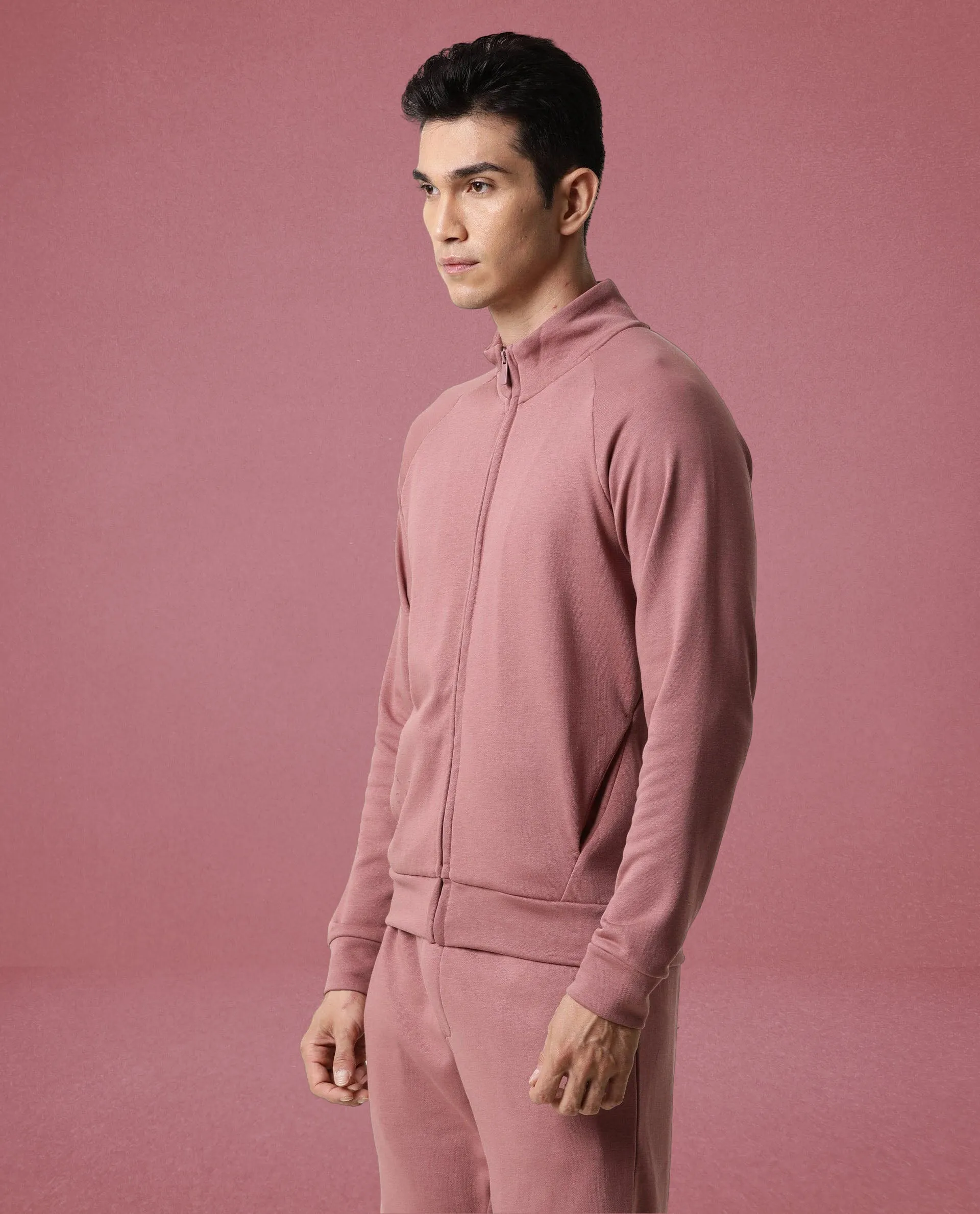 Rare Rabbit Articale Men's Azil Clay Pink High Neck Zip-Up Jacket