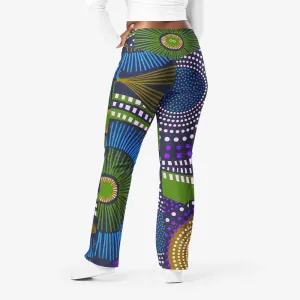 Recycled Flare leggings "EthnoPop" Blue/Green