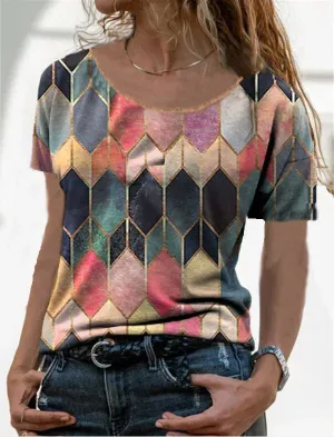 Retro print casual top T-shirt