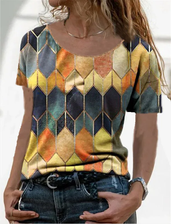 Retro print casual top T-shirt