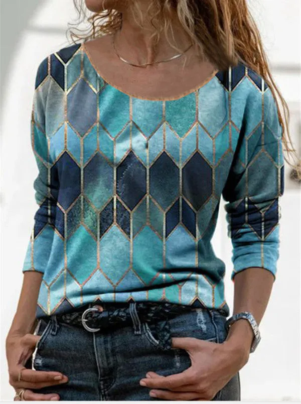 Retro print casual top T-shirt