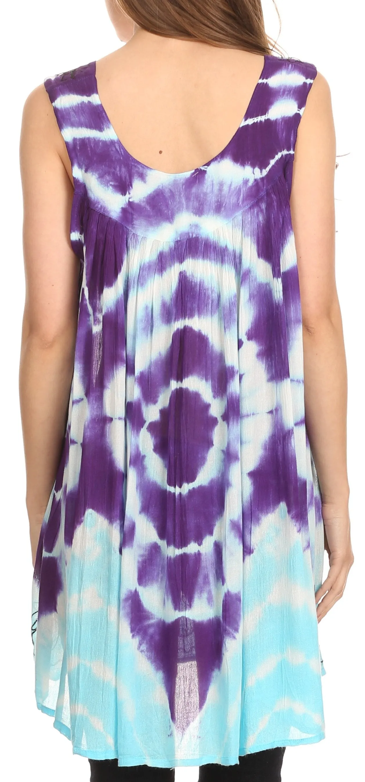 Sakkas Aspen Ombre Tie Dye Floral Embroidered Tank Top Blouse / Top