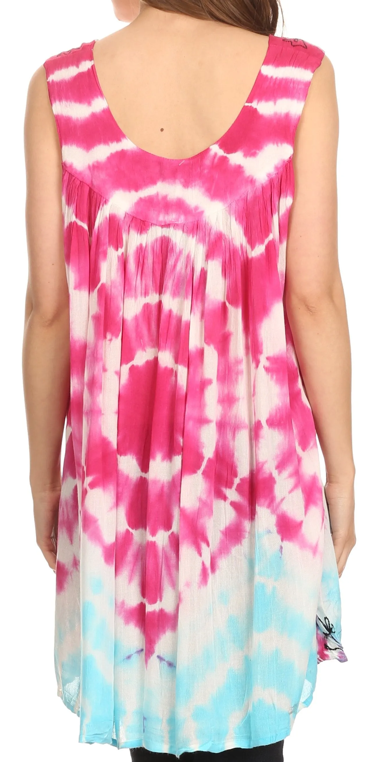 Sakkas Aspen Ombre Tie Dye Floral Embroidered Tank Top Blouse / Top