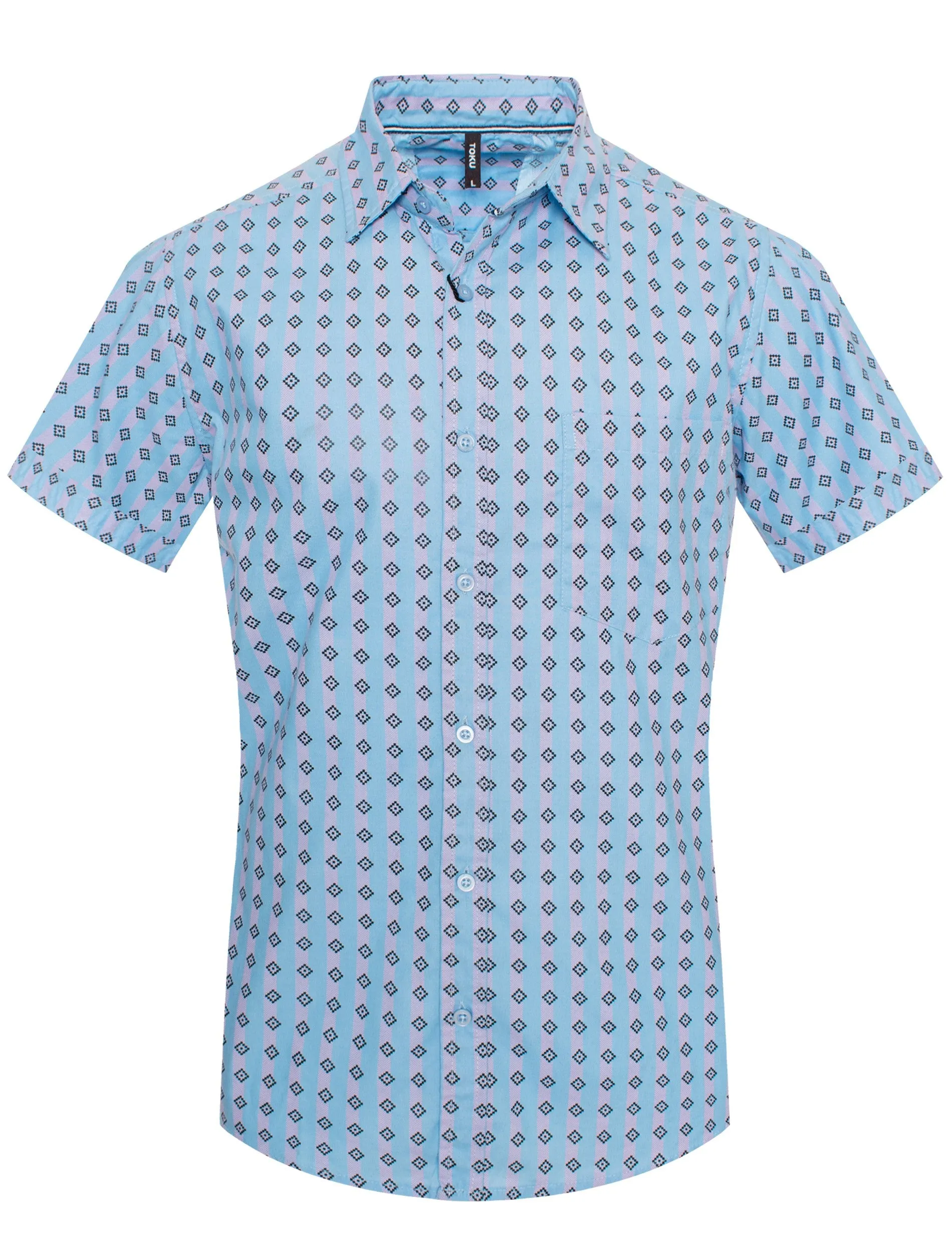 Sky Blue Geometric Diamond Print Short-Sleeve Shirt