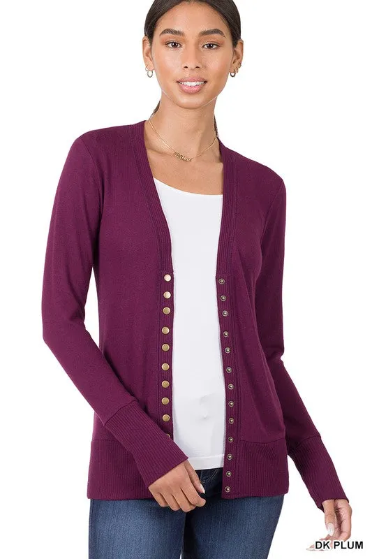 Snap Button Sweater Cardigan with Ribbed Detail