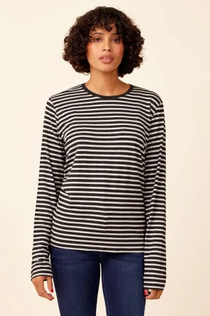 Soft Touch Striped Semi Relaxed Crewneck in Anthracite Chine