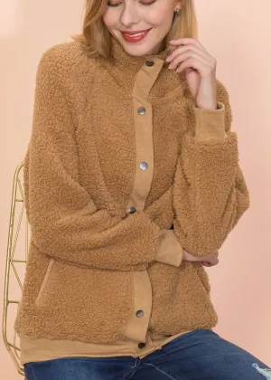 Solid Color Shearling Teddy Jacket