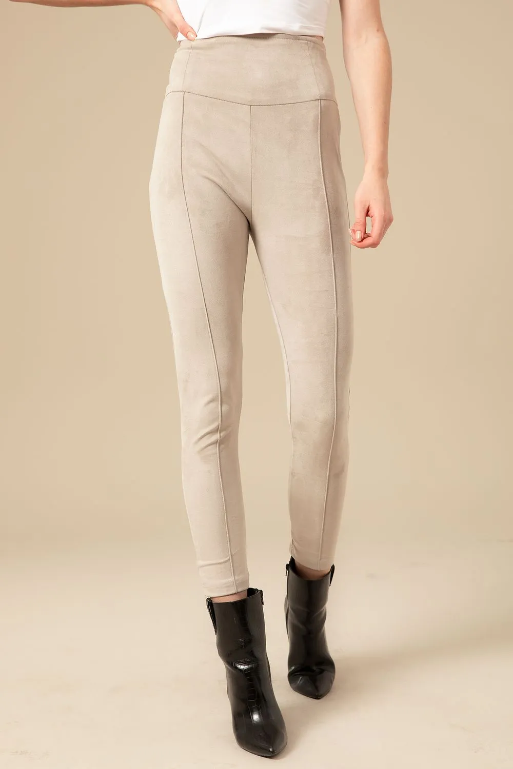 Suede Leggings With Side Zipper (B677) - Kady