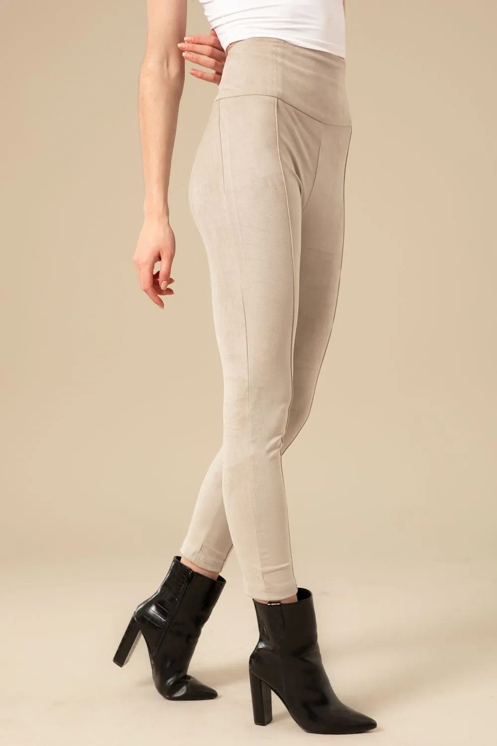 Suede Leggings With Side Zipper (B677) - Kady