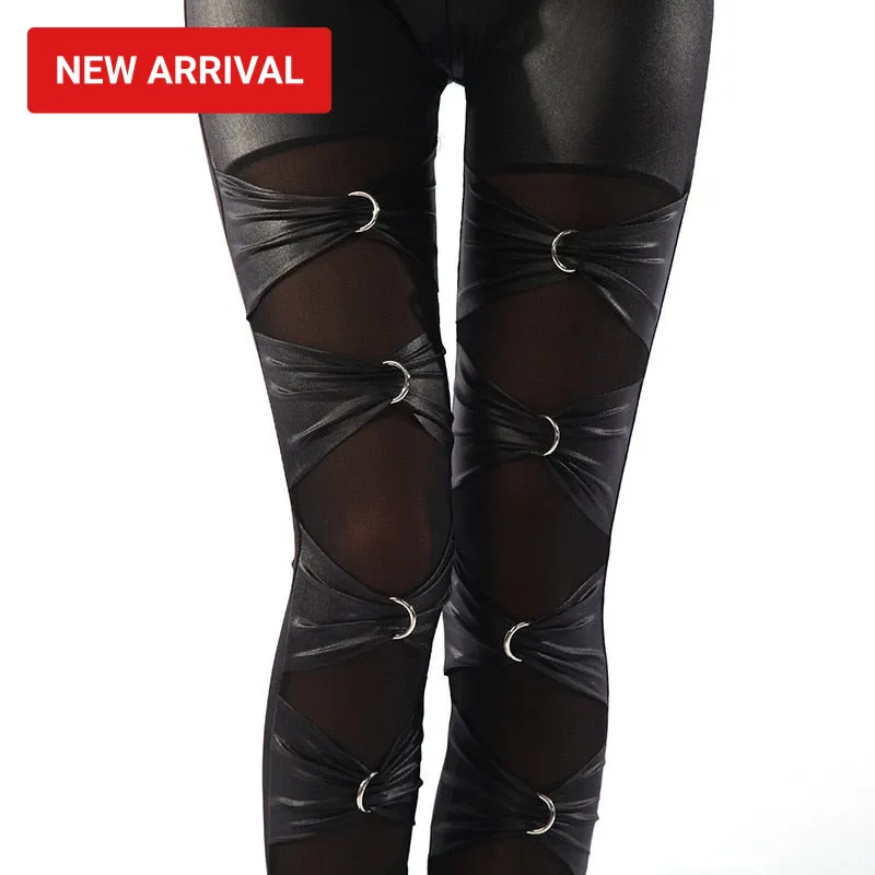 Trendy Hip Leather Polka Ring Leggings