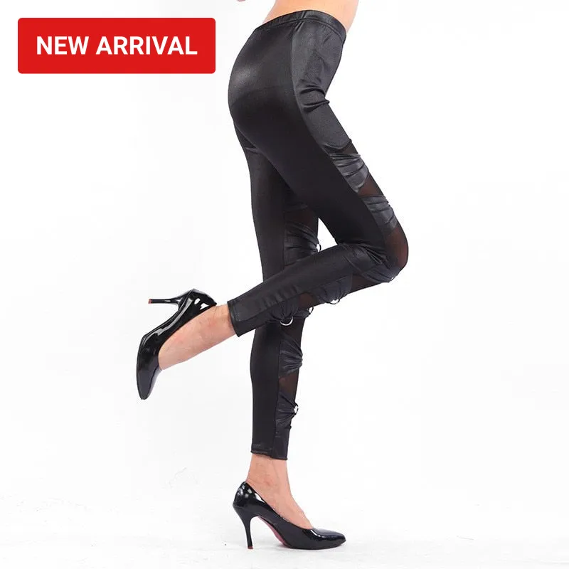 Trendy Hip Leather Polka Ring Leggings