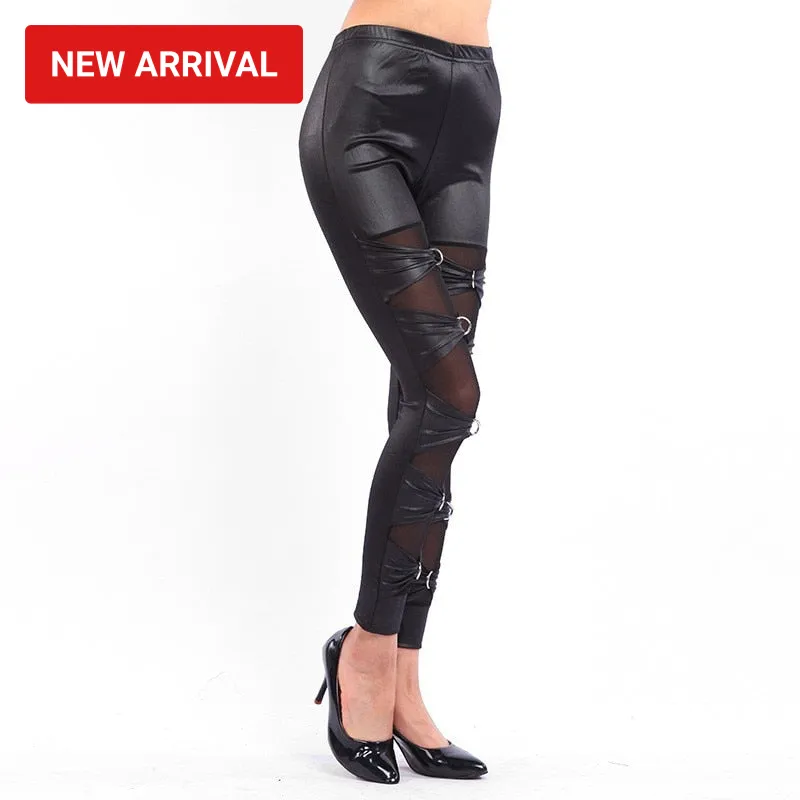 Trendy Hip Leather Polka Ring Leggings