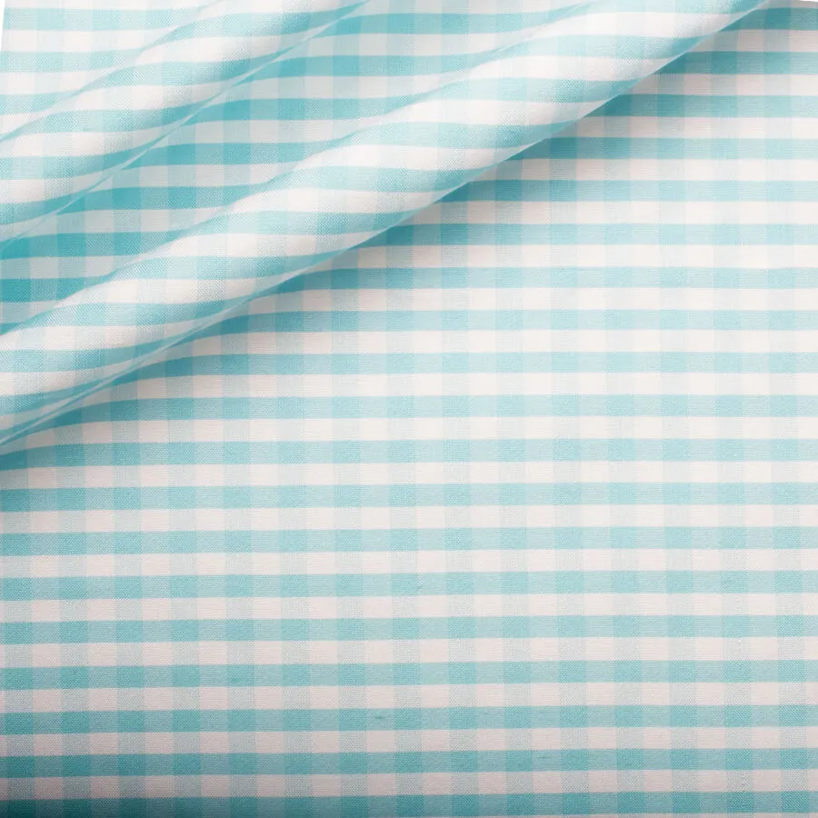 Turquoise & White Gingham Silk Shantung