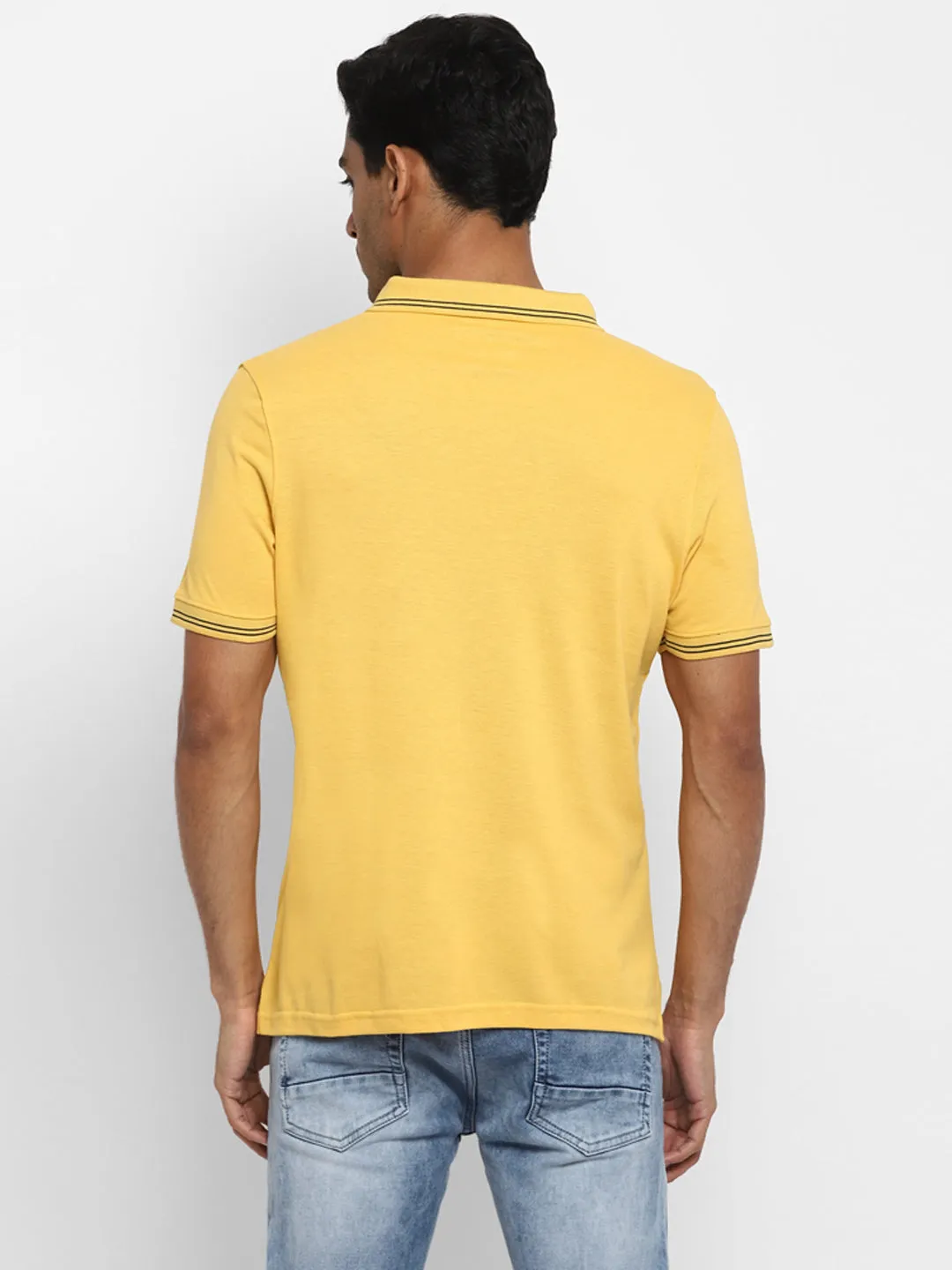 Turtle Men Essentials Yellow Solid Polo Neck T-Shirts