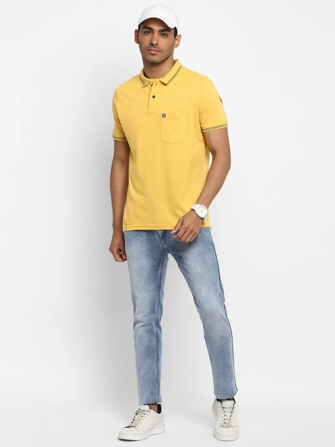 Turtle Men Essentials Yellow Solid Polo Neck T-Shirts