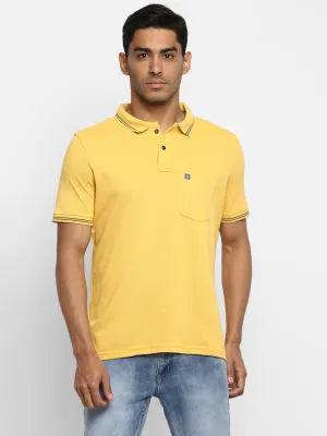 Turtle Men Essentials Yellow Solid Polo Neck T-Shirts