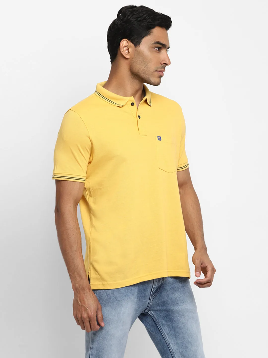 Turtle Men Essentials Yellow Solid Polo Neck T-Shirts