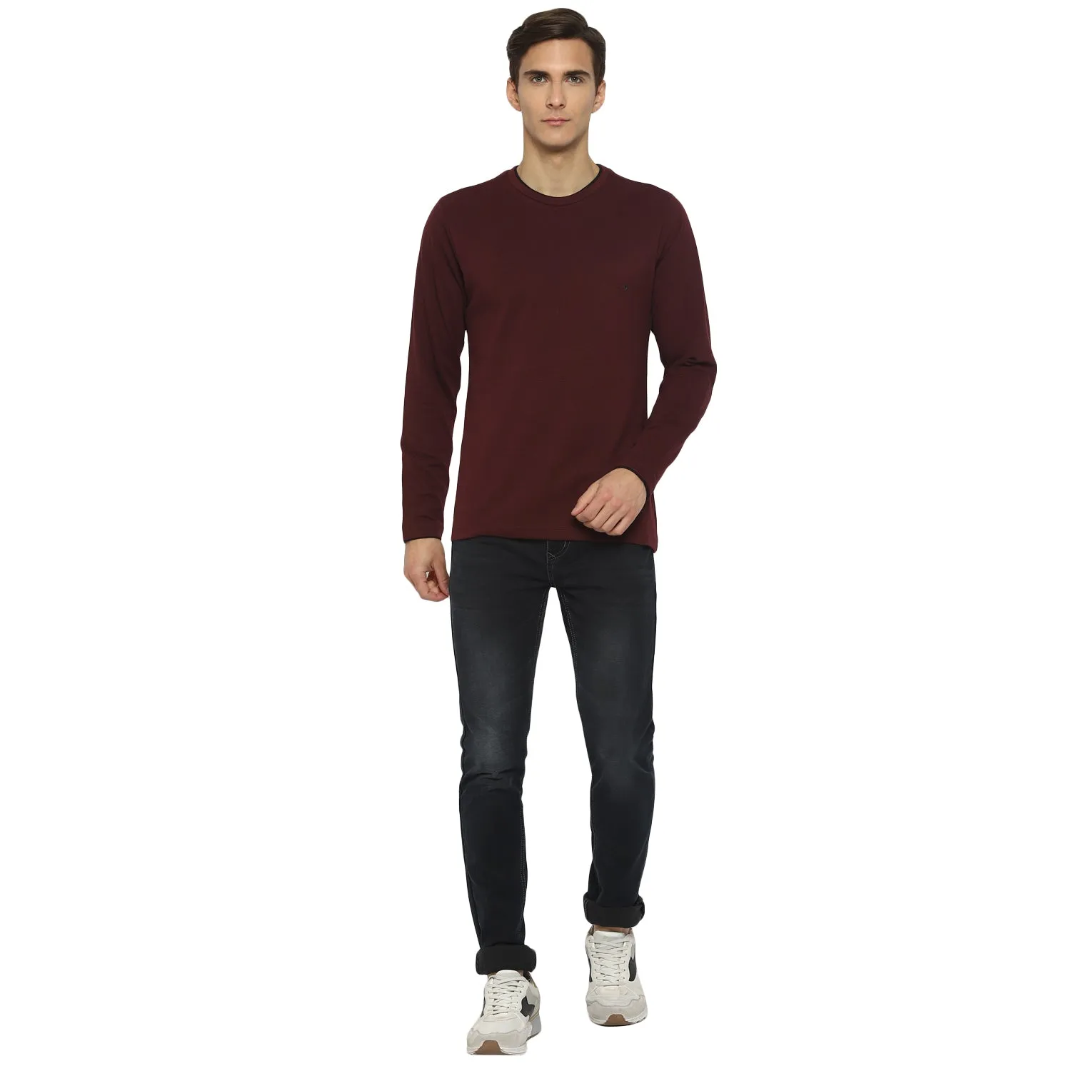 Turtle Men Maroon Self Design Polo Neck T-Shirts