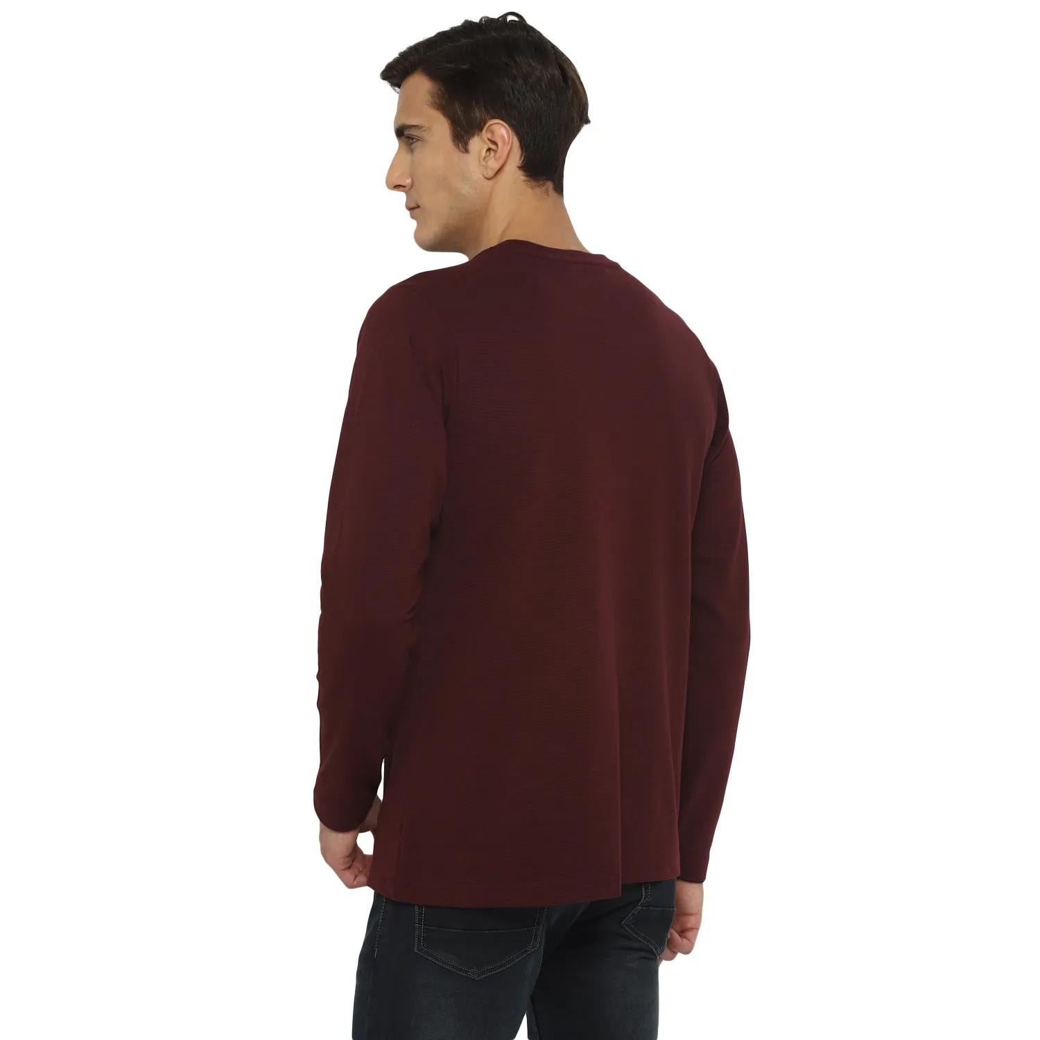 Turtle Men Maroon Self Design Polo Neck T-Shirts