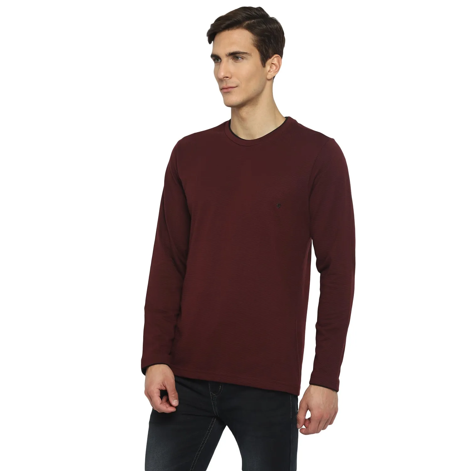 Turtle Men Maroon Self Design Polo Neck T-Shirts