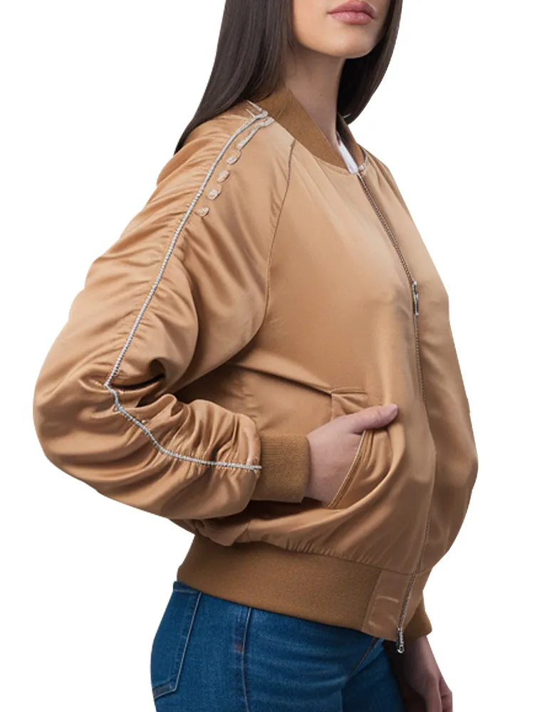 Women's Embroidered Bomber Jacket In Metallic Gold