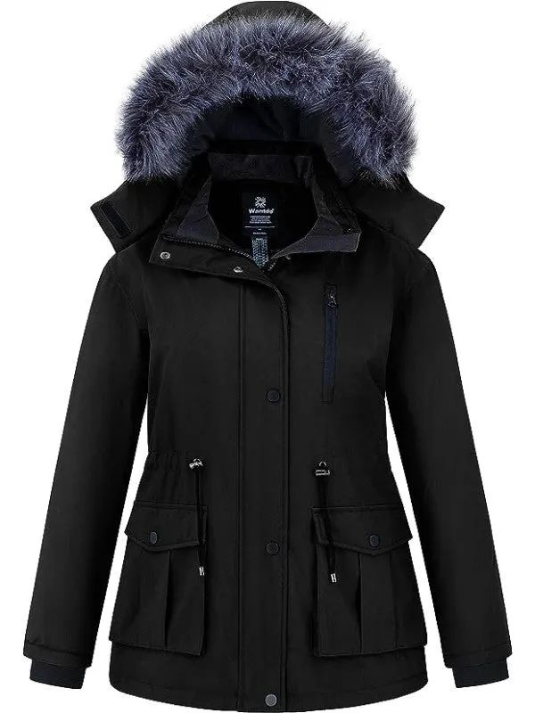 Women's Plus Size Winter Warm Coat Waterproof Parka Jacket with Removable Fur Hood